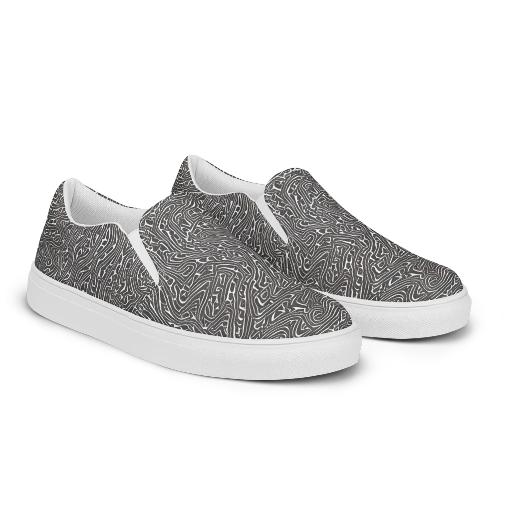 Monochrome Labyrinth on Men's Slip-On Canvas Shoes — Right Front