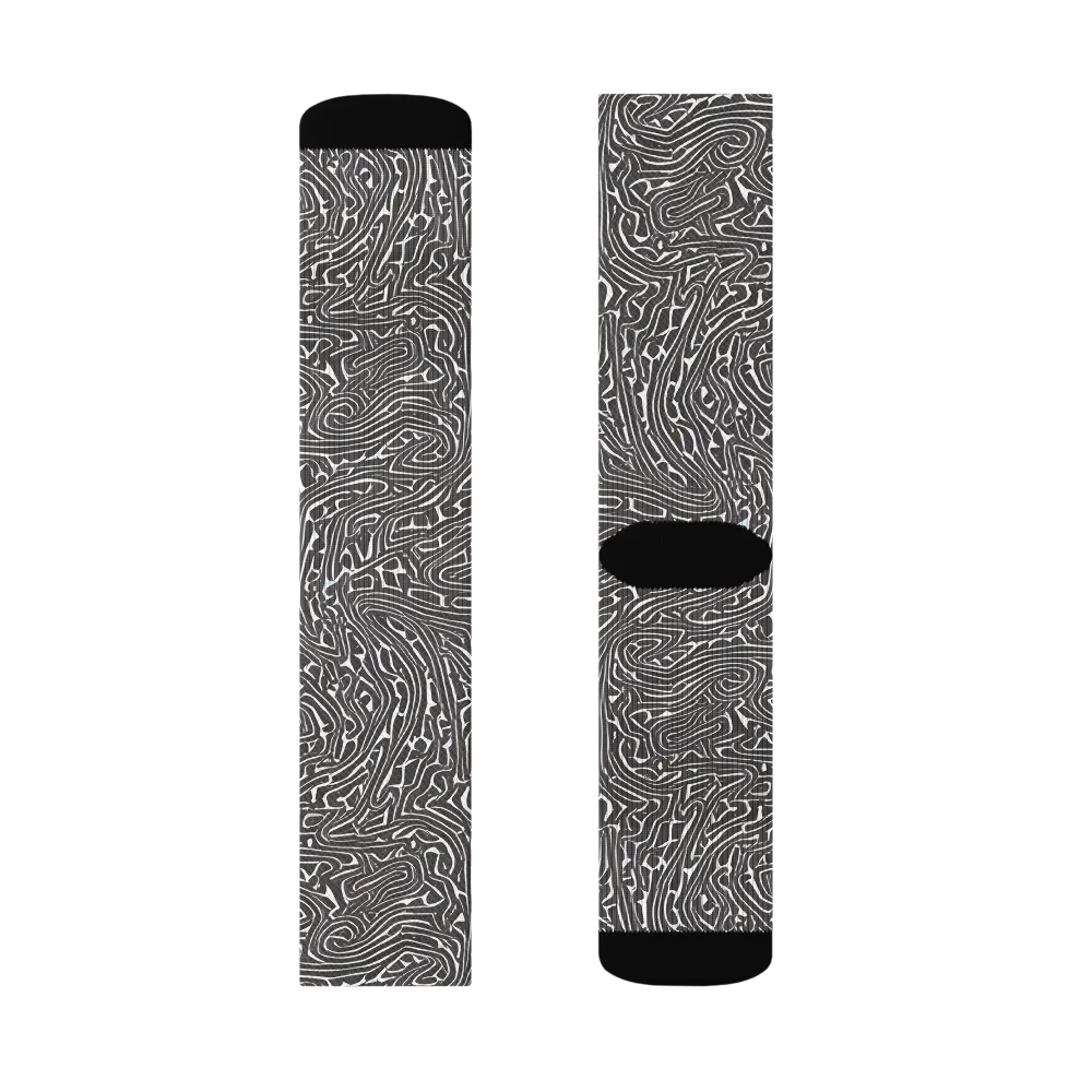 Monochrome Labyrinth on Socks — Right Sock