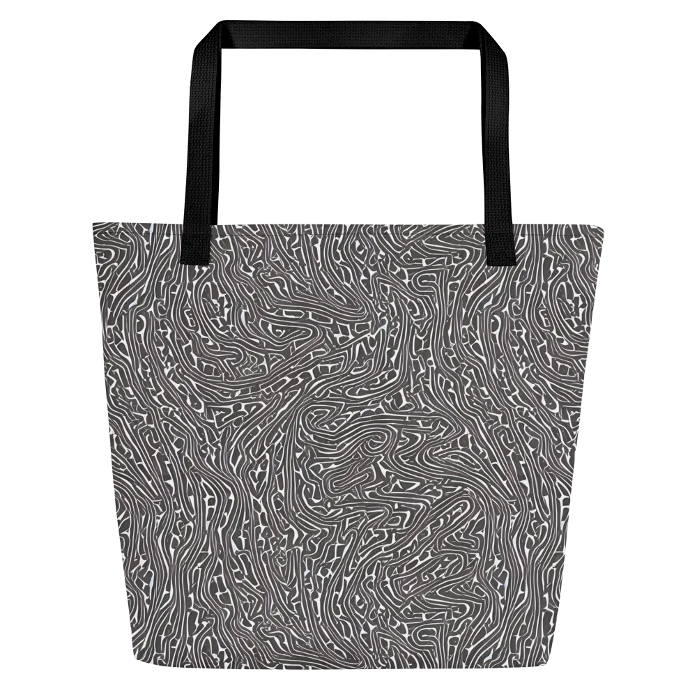 Monochrome Labyrinth on Large Tote Bag W/ Pocket — Front