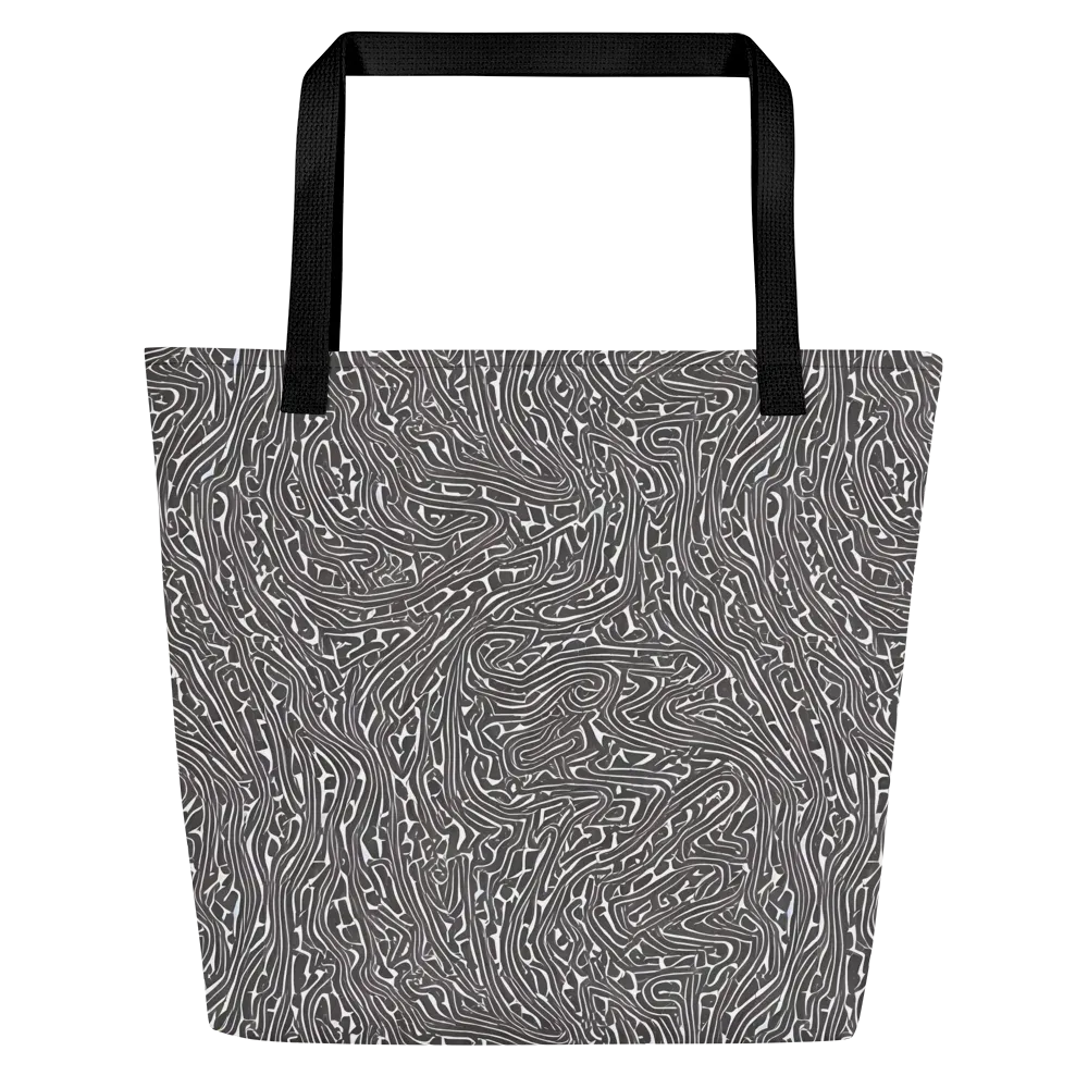 Monochrome Labyrinth on Large Tote Bag W/ Pocket — Front