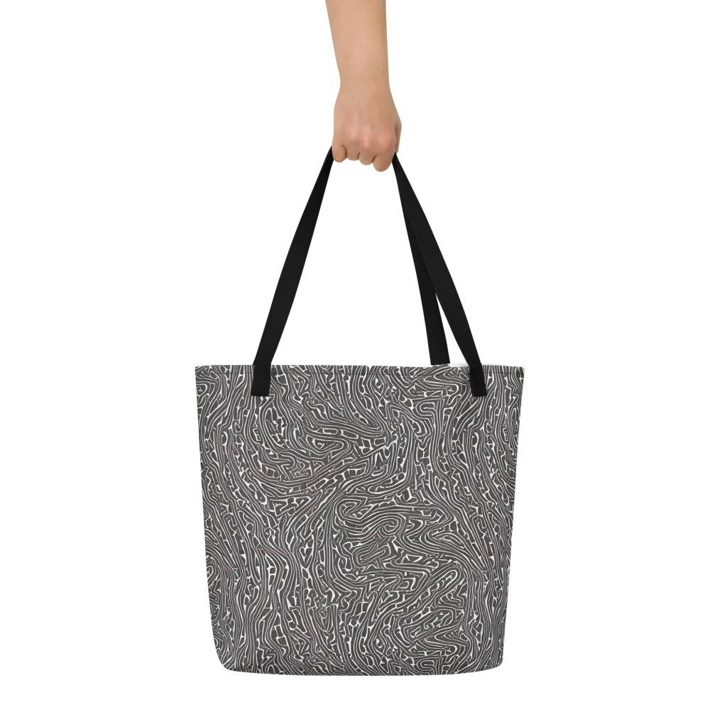 Monochrome Labyrinth on Large Tote Bag W/ Pocket — Front