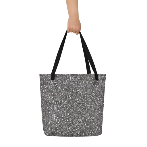 Monochrome Labyrinth on a Large Tote Bag W/ Pocket