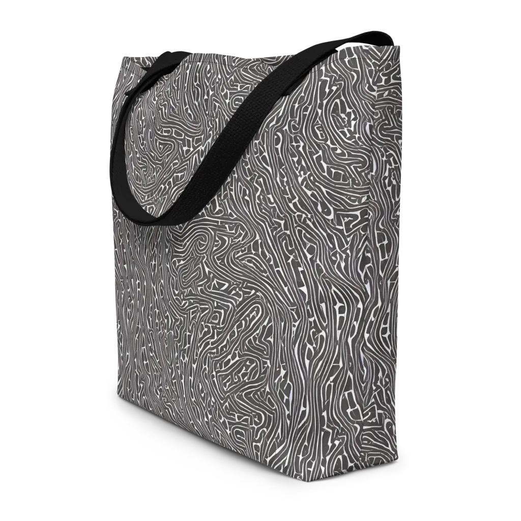 Monochrome Labyrinth on Large Tote Bag W/ Pocket — Front