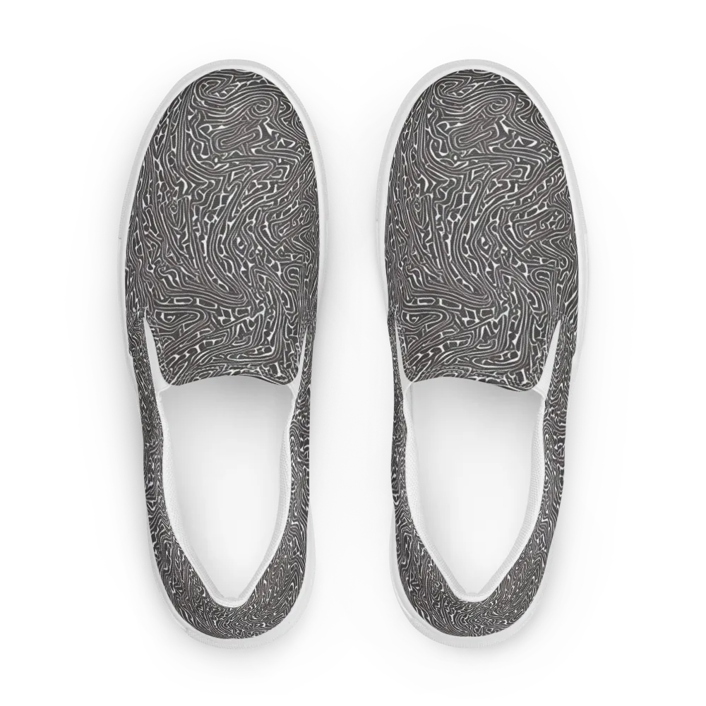 Monochrome Labyrinth on Women's Slip-On Canvas Shoes — Front