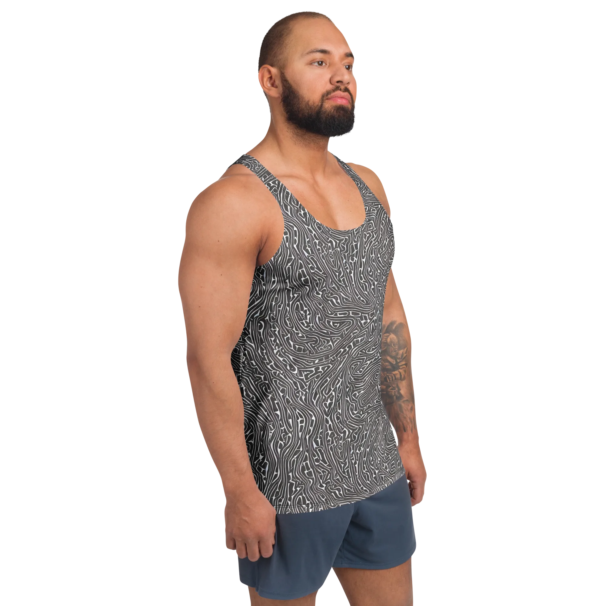 Monochrome Labyrinth on Men's Tank Top — Right Front