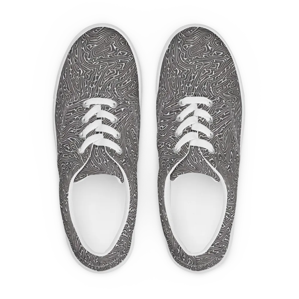 Monochrome Labyrinth on Men's Lace-Up Canvas Shoes — Front