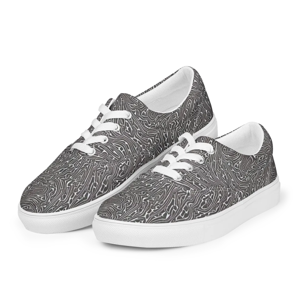 Monochrome Labyrinth on Men's Lace-Up Canvas Shoes — Left Front
