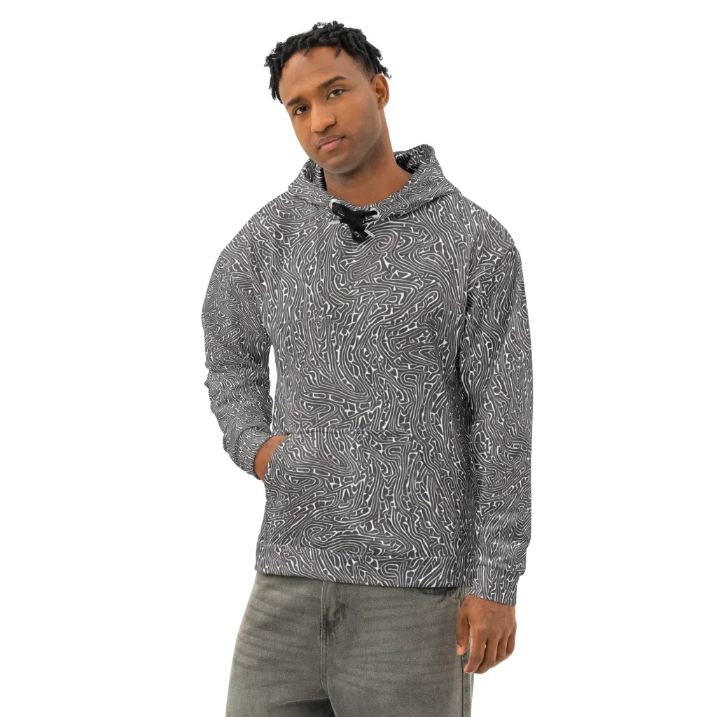 Monochrome Labyrinth on Cotton Hoodie — Left Front