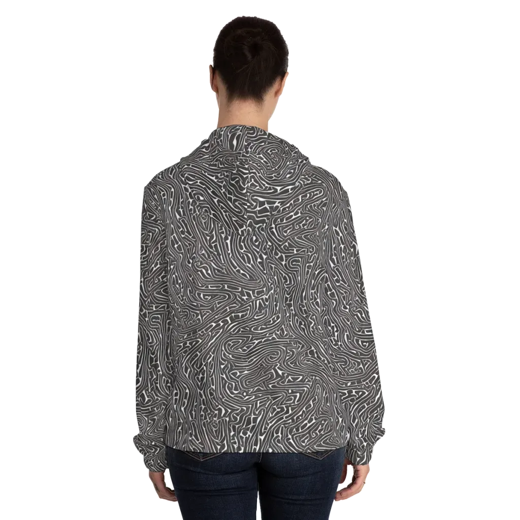 Monochrome Labyrinth on Women's Full-Zip Hoodie — Back On Person
