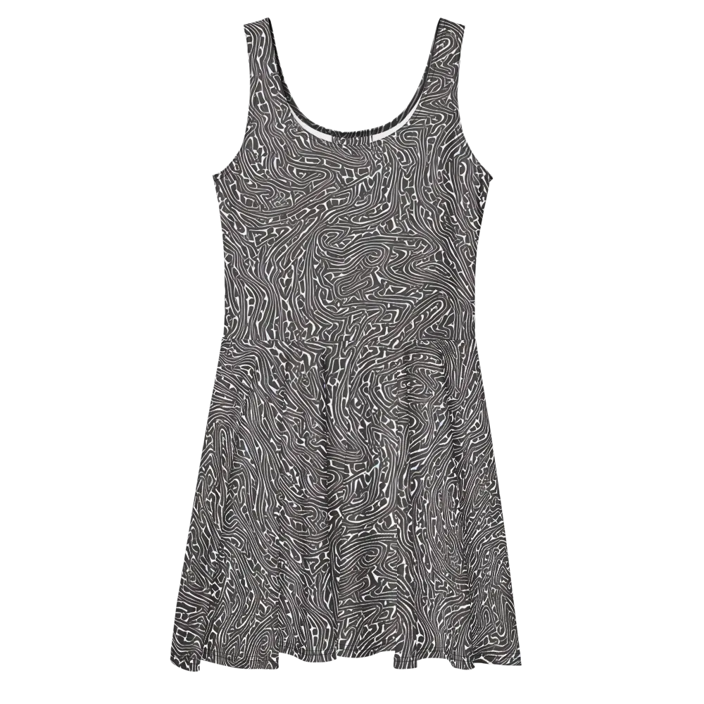 Monochrome Labyrinth on Skater Dress — Front