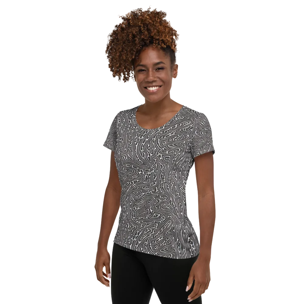Monochrome Labyrinth on Women's Athletic T-Shirt — Left