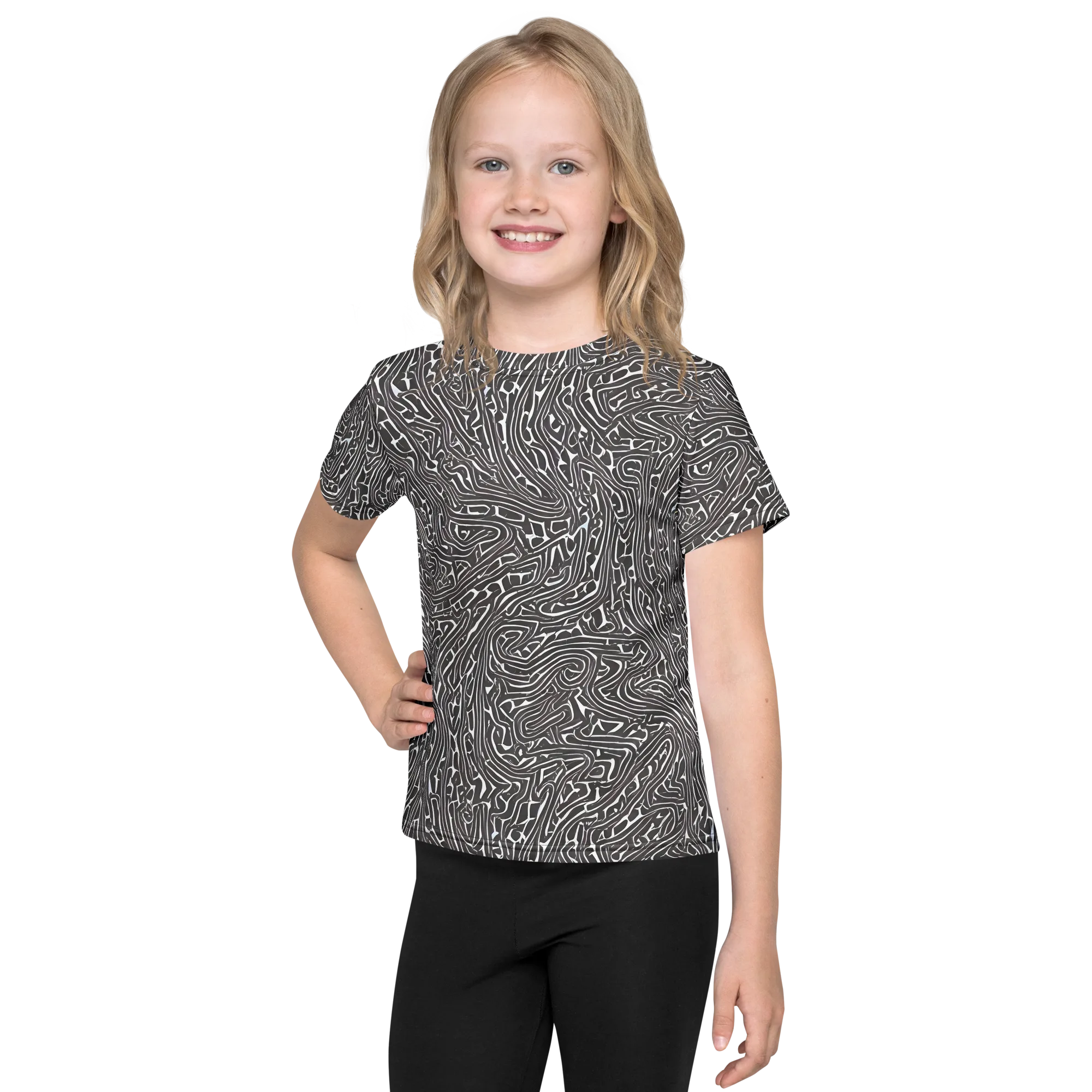 Monochrome Labyrinth on Kids Crew Neck T-Shirt — Front