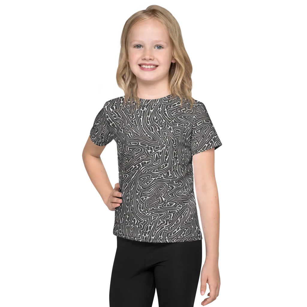 Monochrome Labyrinth on Kids Crew Neck T-Shirt — Front