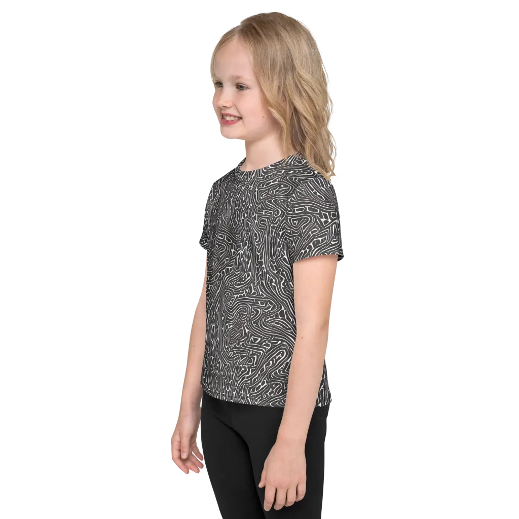 Monochrome Labyrinth on Kids Crew Neck T-Shirt — Left