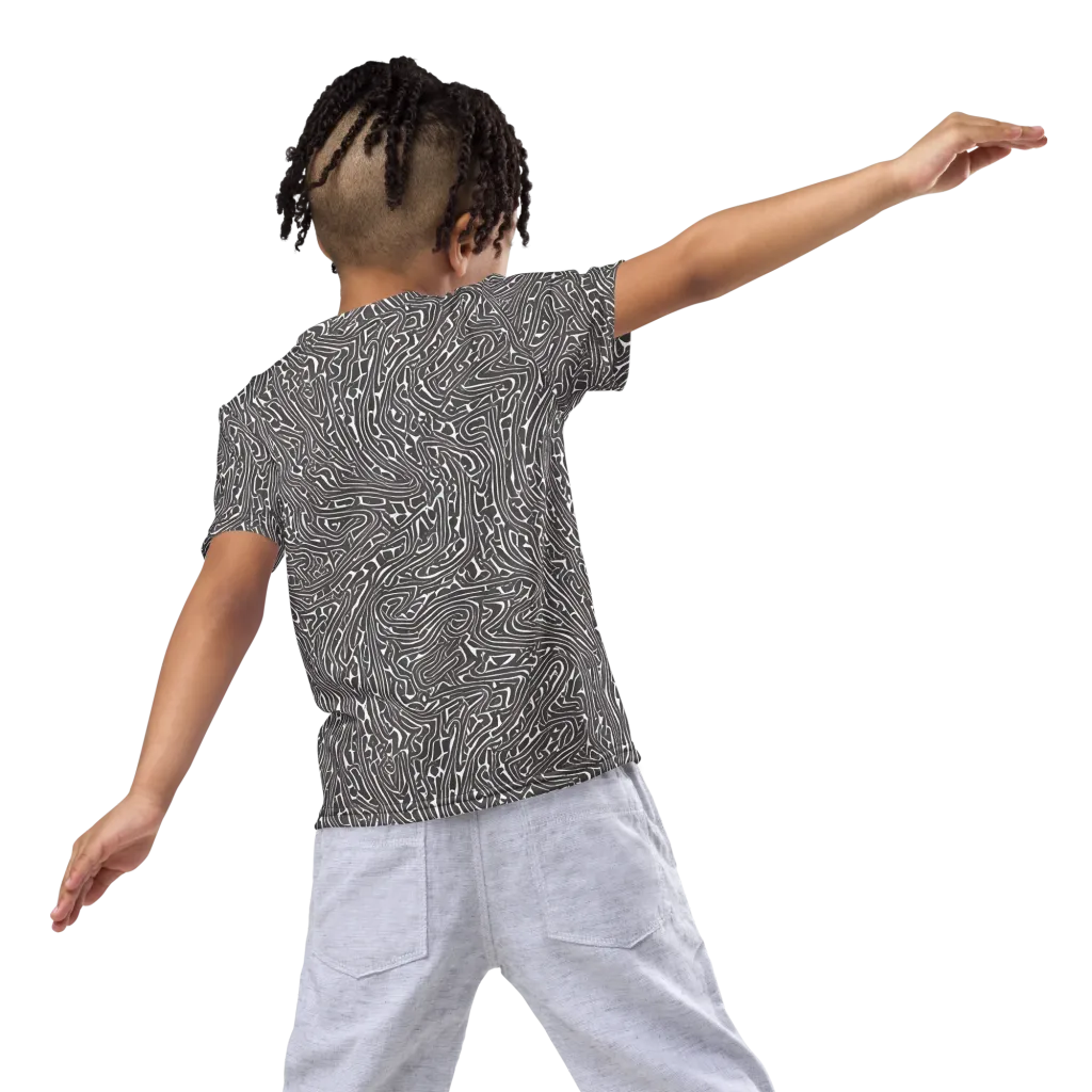 Monochrome Labyrinth on Kids Crew Neck T-Shirt — Back
