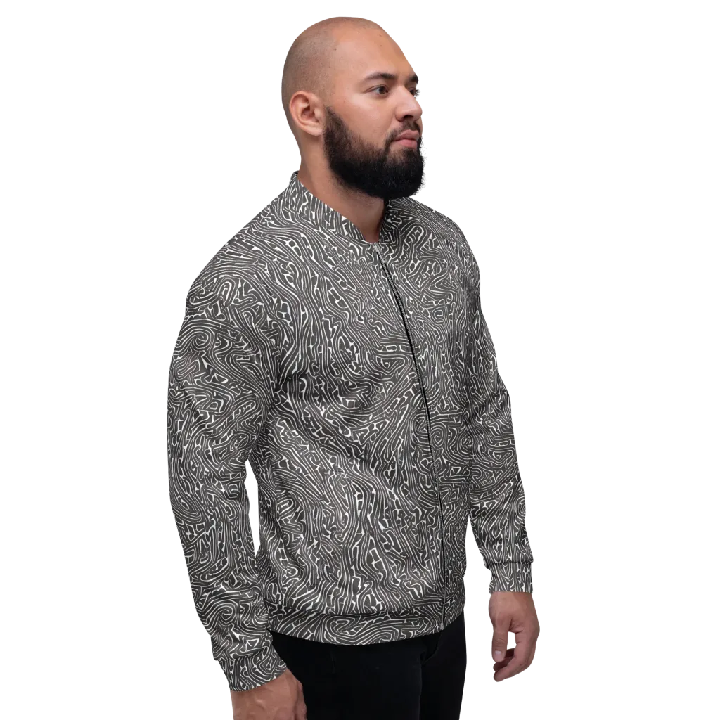 Monochrome Labyrinth on Bomber Jacket — Right