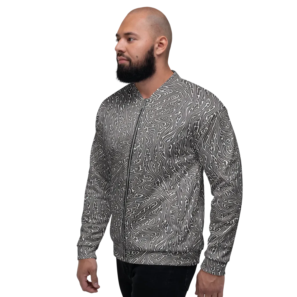 Monochrome Labyrinth on Bomber Jacket — Left