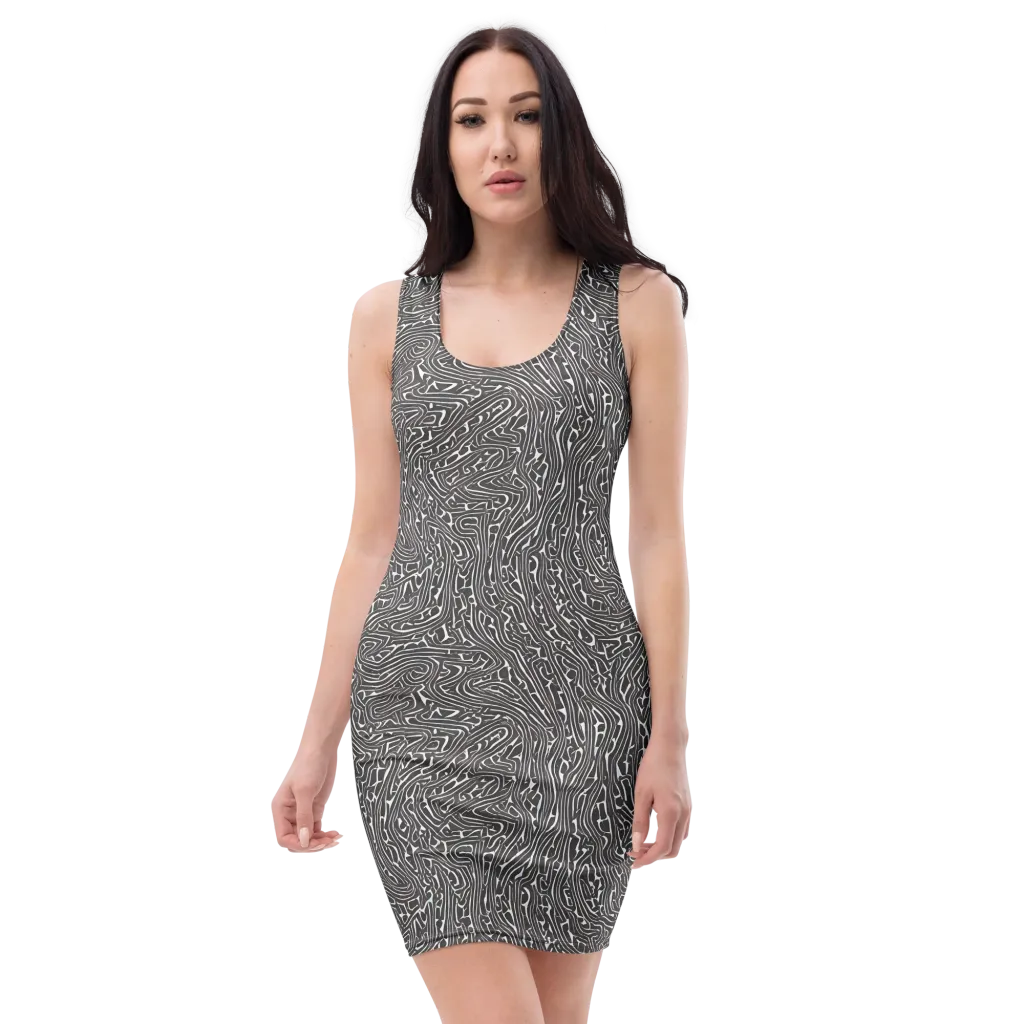 Monochrome Labyrinth on Bodycon Dress — Front