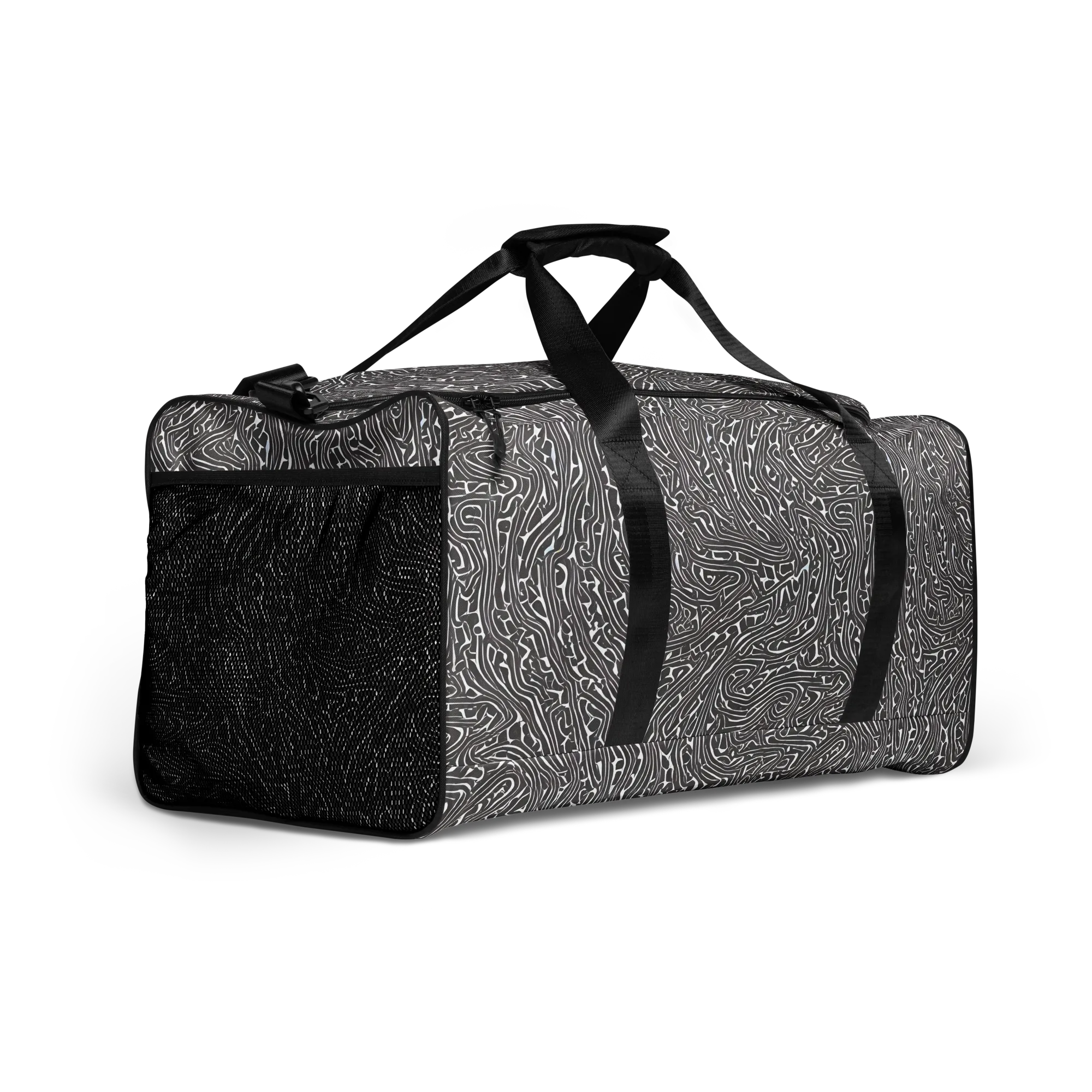 Monochrome Labyrinth on Duffle Bag — Right Front