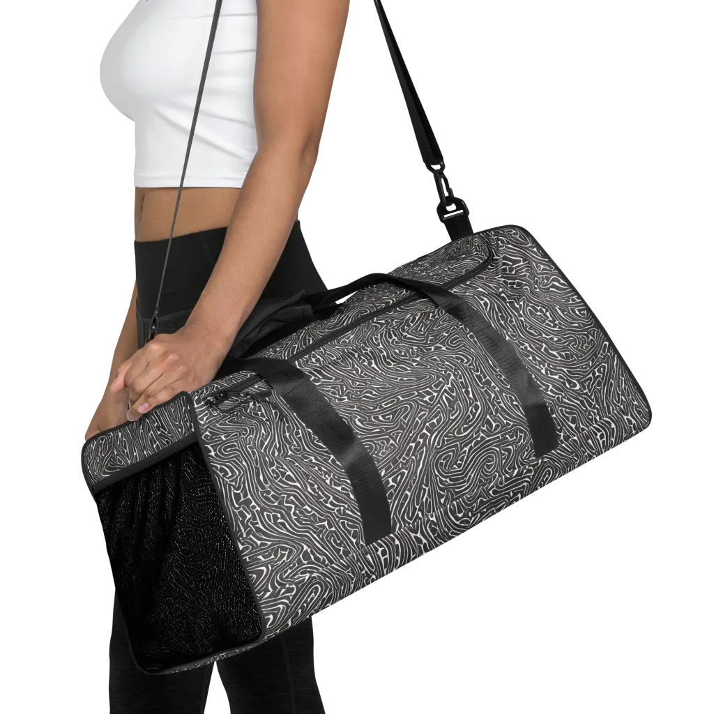 Monochrome Labyrinth on Duffle Bag — Front