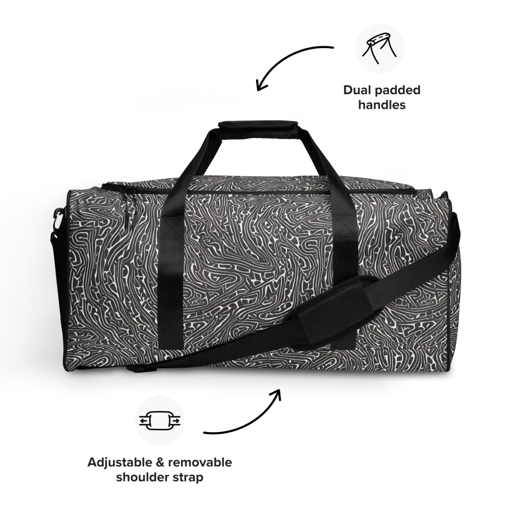 Monochrome Labyrinth on Duffle Bag — Front