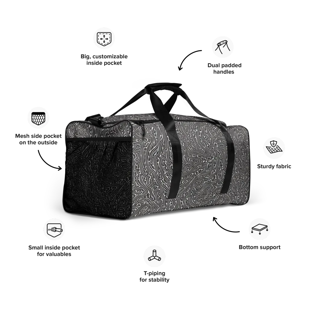 Monochrome Labyrinth on Duffle Bag — Right Front