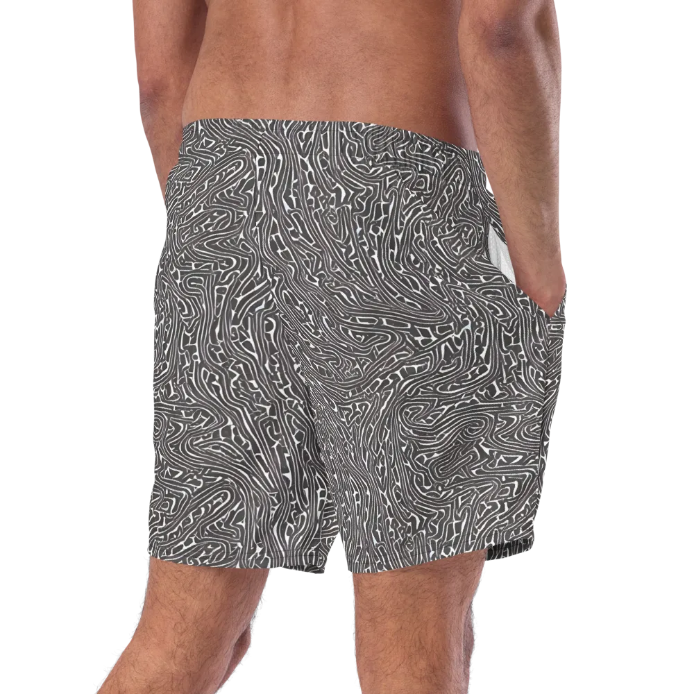 Monochrome Labyrinth on Swim Trunks — Right Back