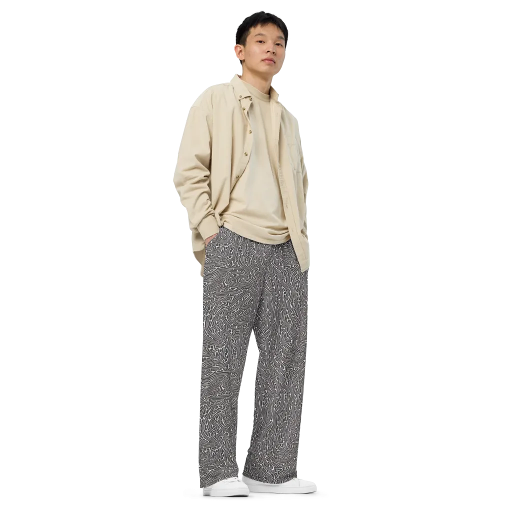 Monochrome Labyrinth on Wide-Leg Pants — Right Front