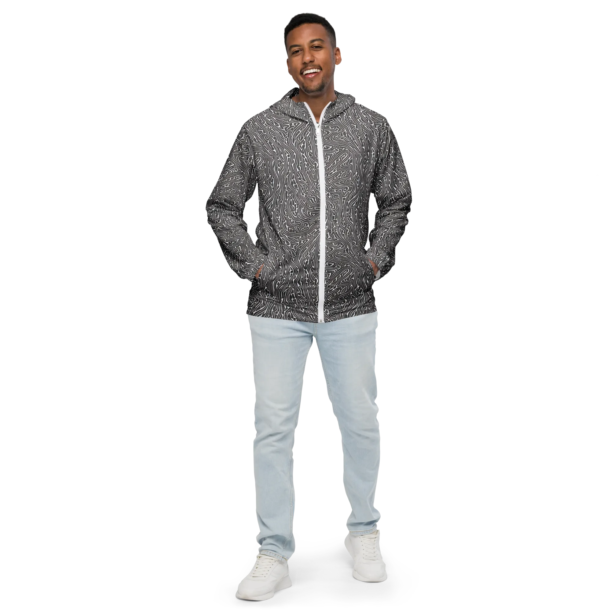 Monochrome Labyrinth on Men's Windbreaker — Front