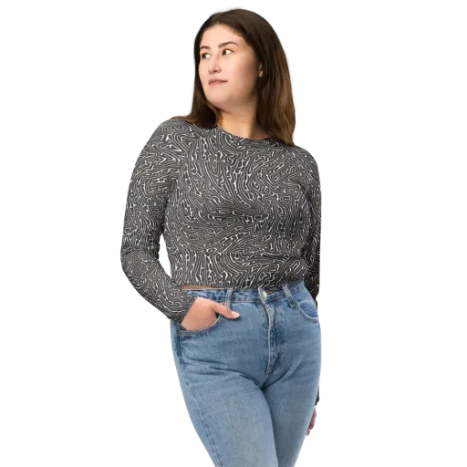 Monochrome Labyrinth on a Long Sleeve Crop Top