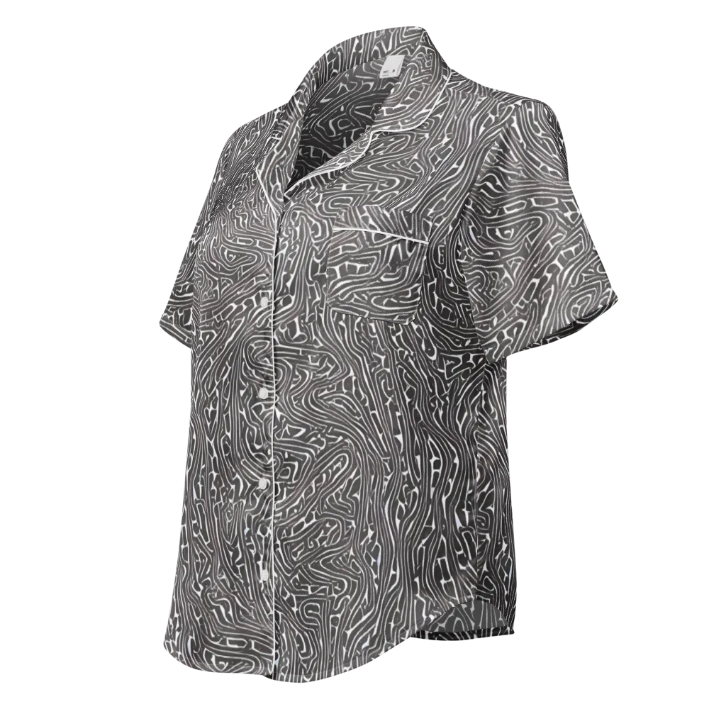 Monochrome Labyrinth on Women's Short Sleeve Pajama Top — Left Front