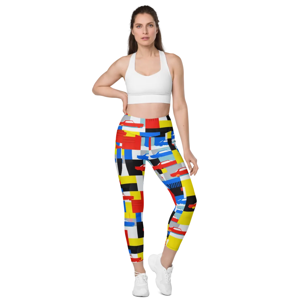 Chrome Block Party on Leggings with Pockets — Front