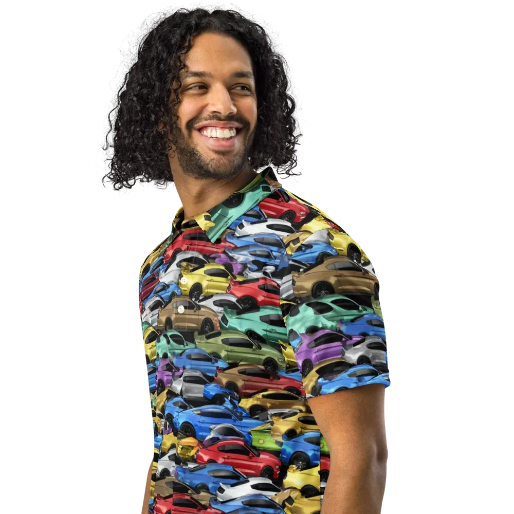 Neon Motorpool on Men's Slim Fit Polo Shirt — Left Front