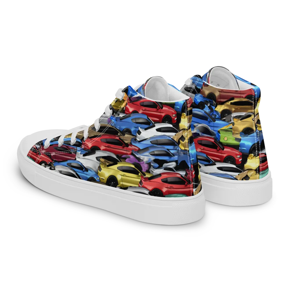 Neon Motorpool on Men's High Top Canvas Shoes — Left Back
