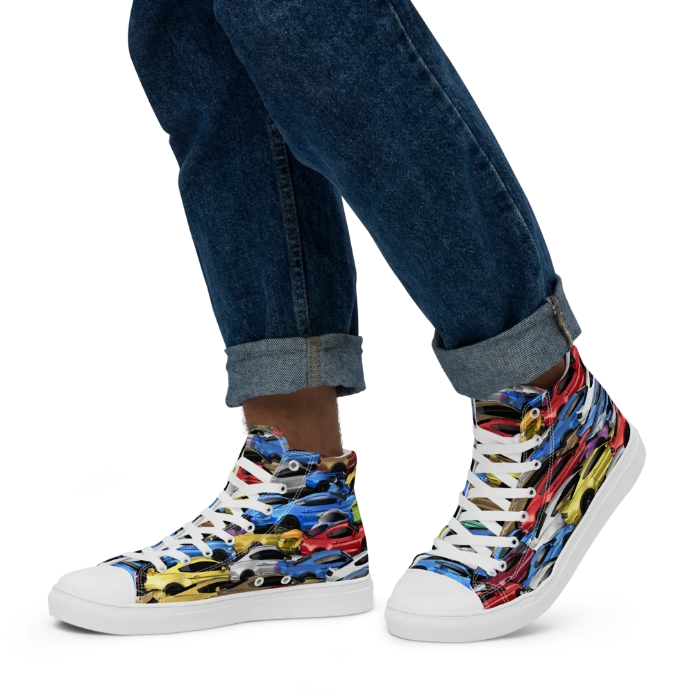 Neon Motorpool on Men's High Top Canvas Shoes — Left
