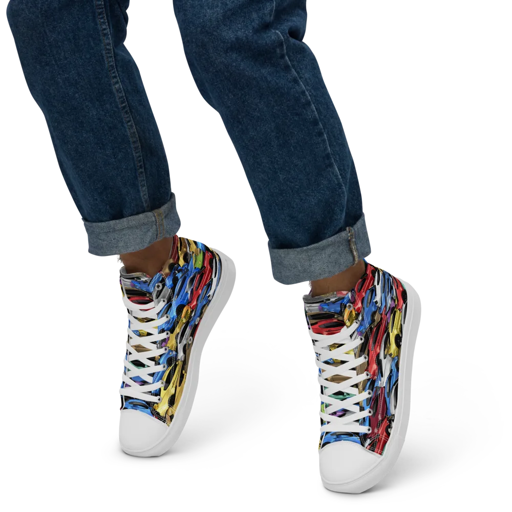 Neon Motorpool on Men's High Top Canvas Shoes — Left