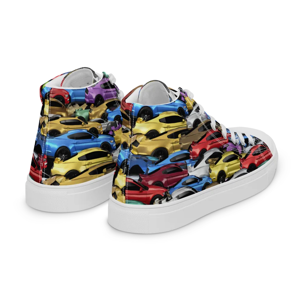 Neon Motorpool on Women's High Top Canvas Shoes — Right Back