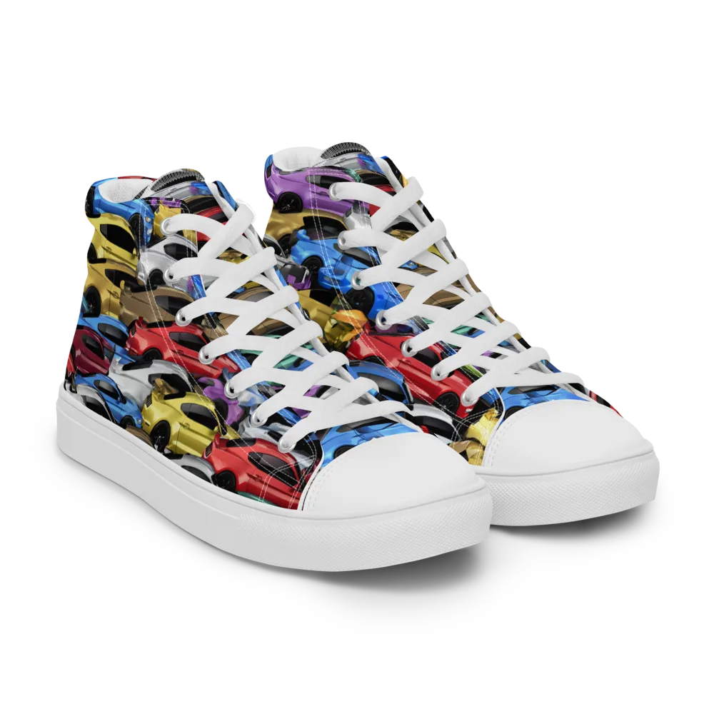 Neon Motorpool on Women's High Top Canvas Shoes — Right Front