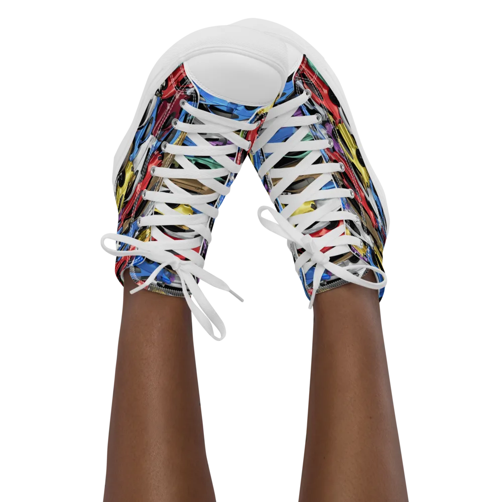 Neon Motorpool on Women's High Top Canvas Shoes — Front