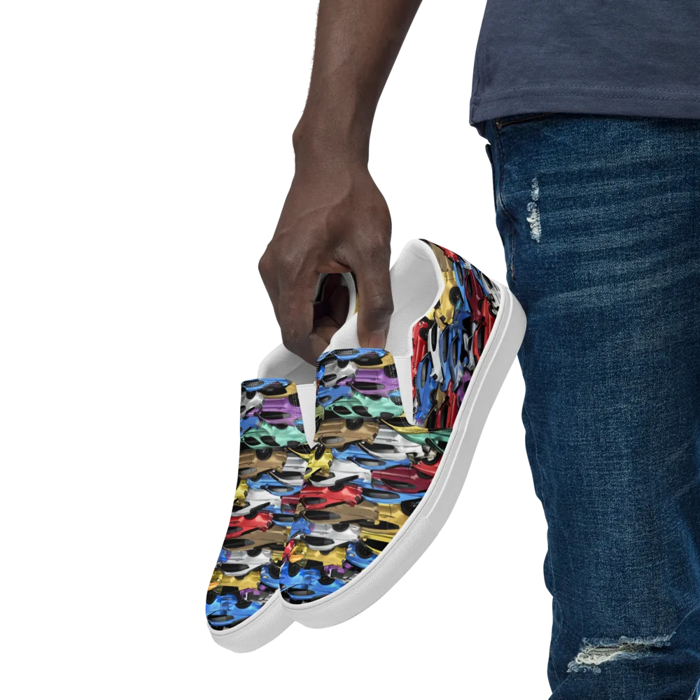 Neon Motorpool on Men's Slip-On Canvas Shoes — Left Front
