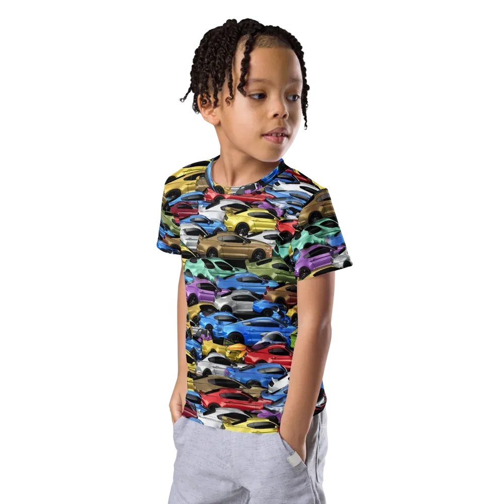 Neon Motorpool on Kids Crew Neck T-Shirt — Left Front
