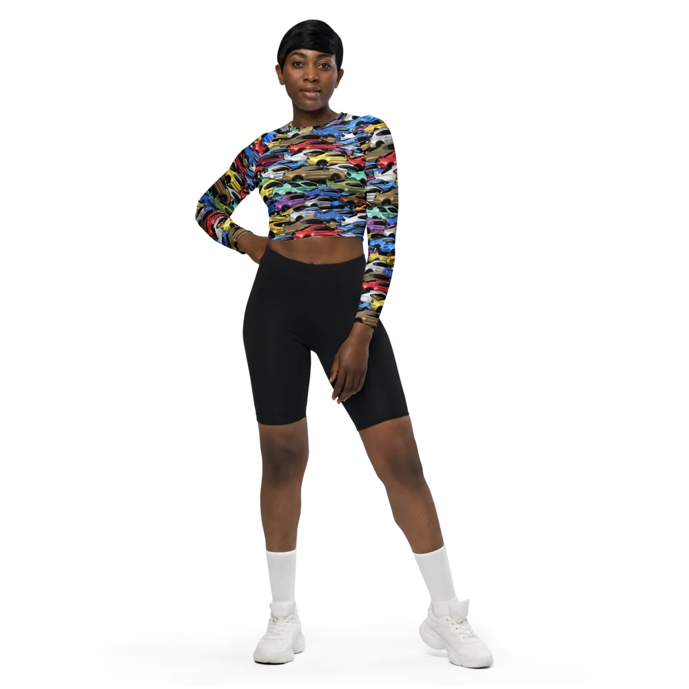 Neon Motorpool on Long Sleeve Crop Top — Front