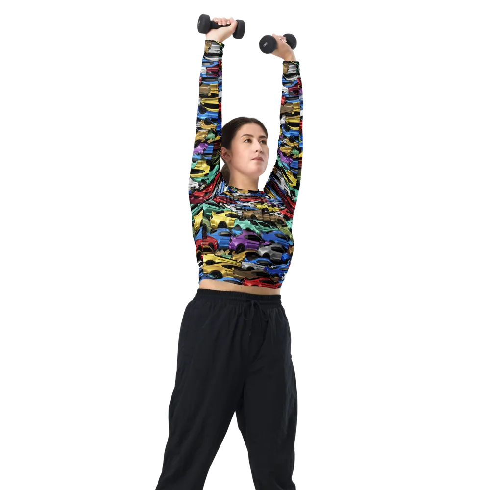Neon Motorpool on Long Sleeve Crop Top — Right Front
