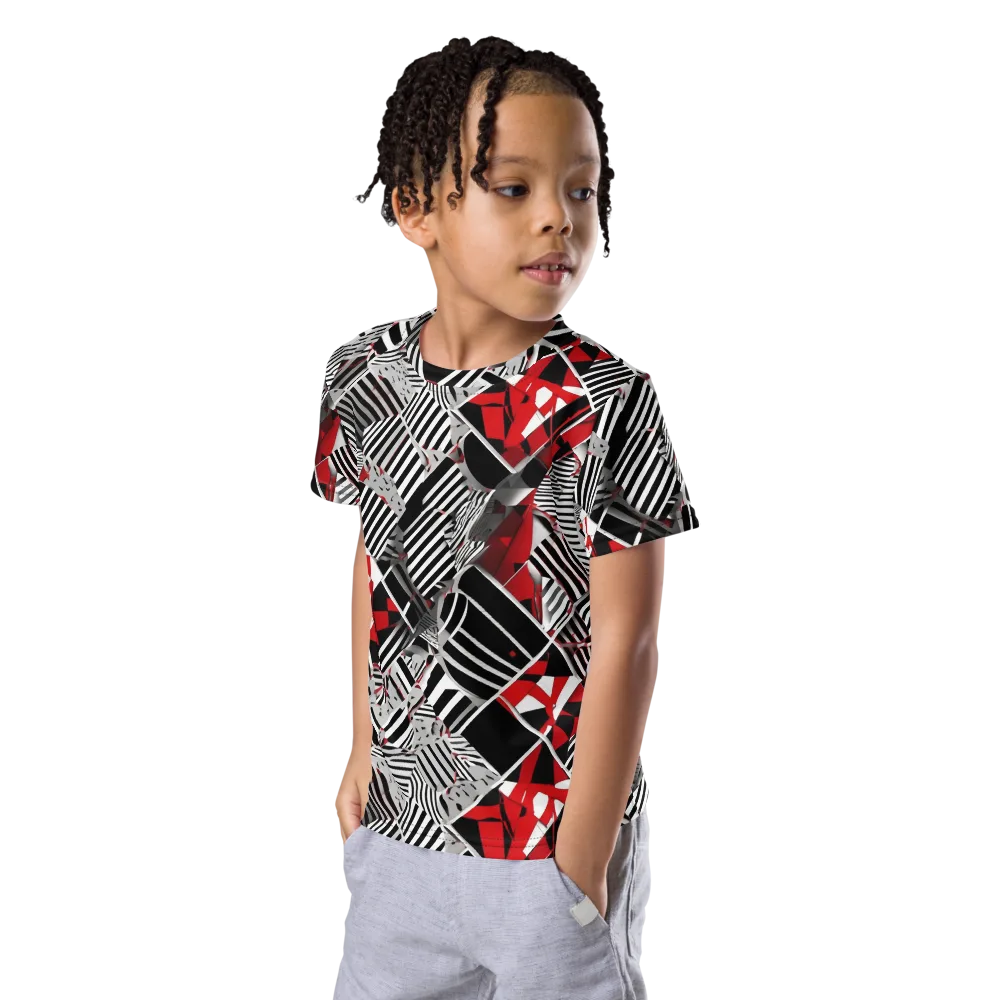 Striped Tectonics on Kids Crew Neck T-Shirt — Left Front