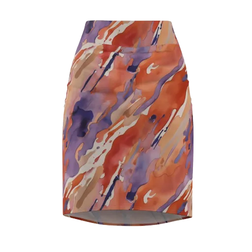 Painted Tides on a Pencil Skirt