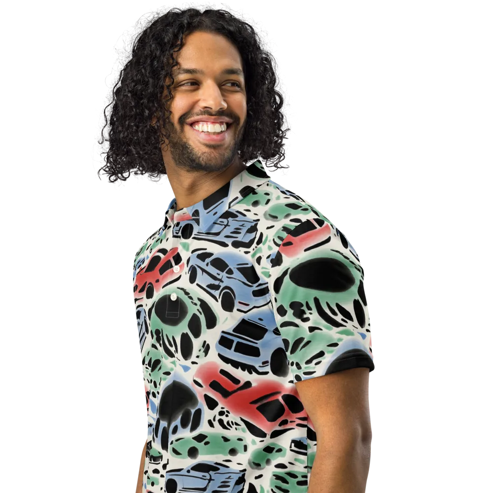 Neon Pit Lane on Men's Slim Fit Polo Shirt — Left Front