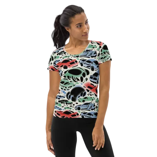 Neon Pit Lane on a Women's Athletic T-Shirt