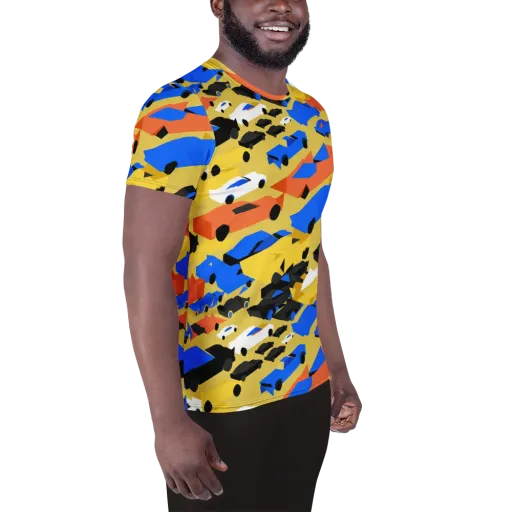 Neon Traffic on a Men's Athletic T-Shirt
