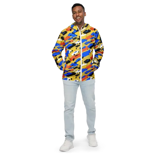 Neon Traffic on a Men's Windbreaker
