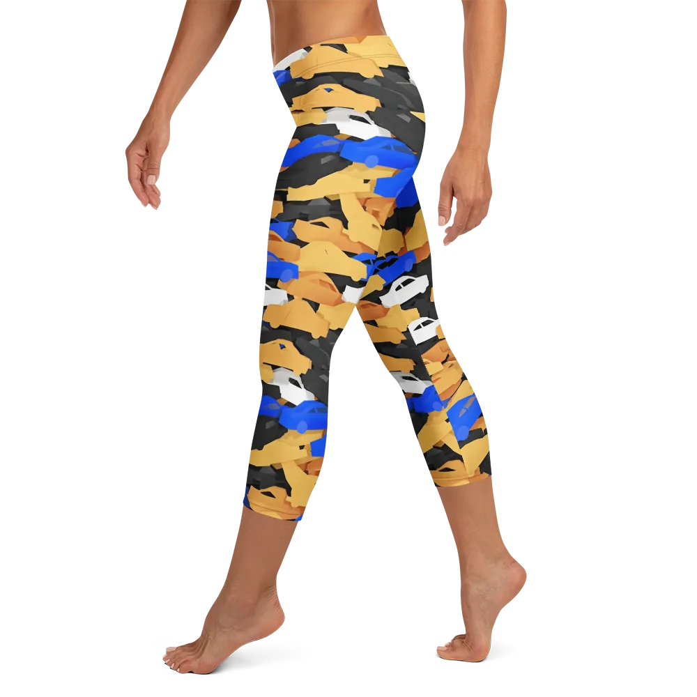Traffic Jam Royale on Capri Leggings — Left